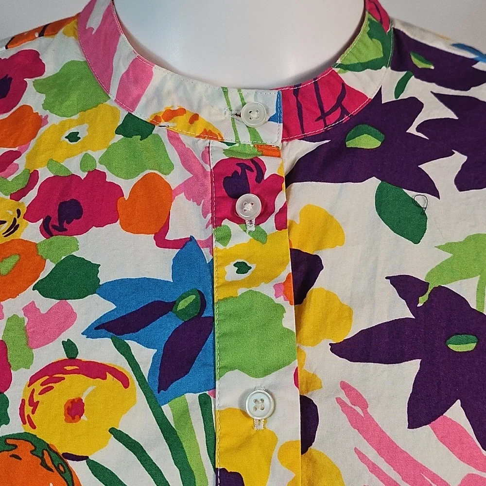 J. Crew 100% Cotton Vibrant Multi-Color Floral Puff Sleeve Ruffle Hem Dress - Picture 6 of 16